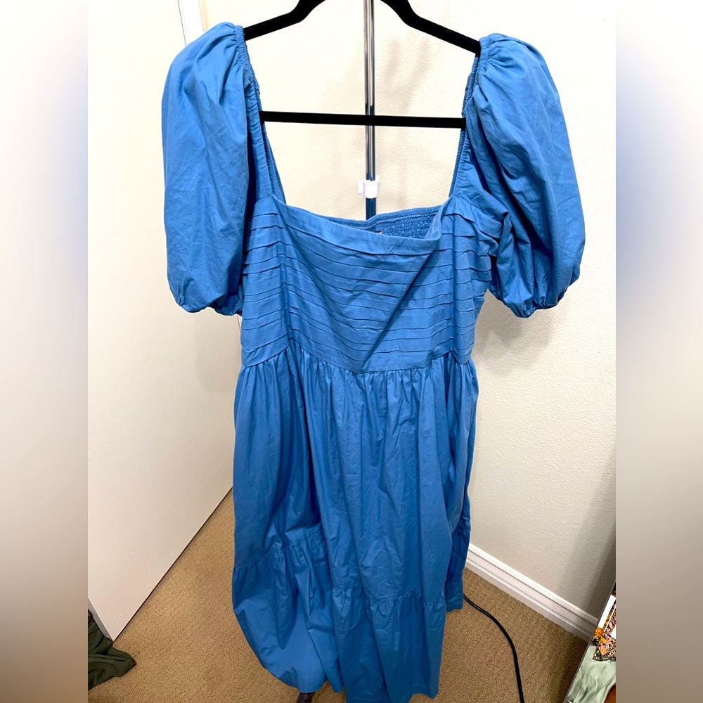 Balloon sleeve blue summer dress
